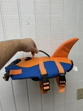 Dog Life Jacket Vest Orange/Blue Sz Small 100% Polyester Adjustable w/Shark Fin