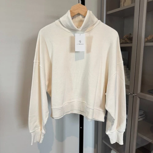 OFF WHITE Felpa Anine Bing Kian avorio bordo a costine collo alto boxy bianco avorio grande L