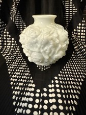 Vintage Imperial Milk Glass La Bella Rose Vase Bas Relief Floral Design