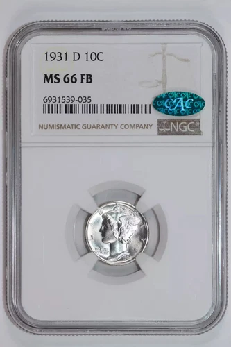 1931-D MERCURY DIME NGC MS66 FB CAC - VERY PQ!