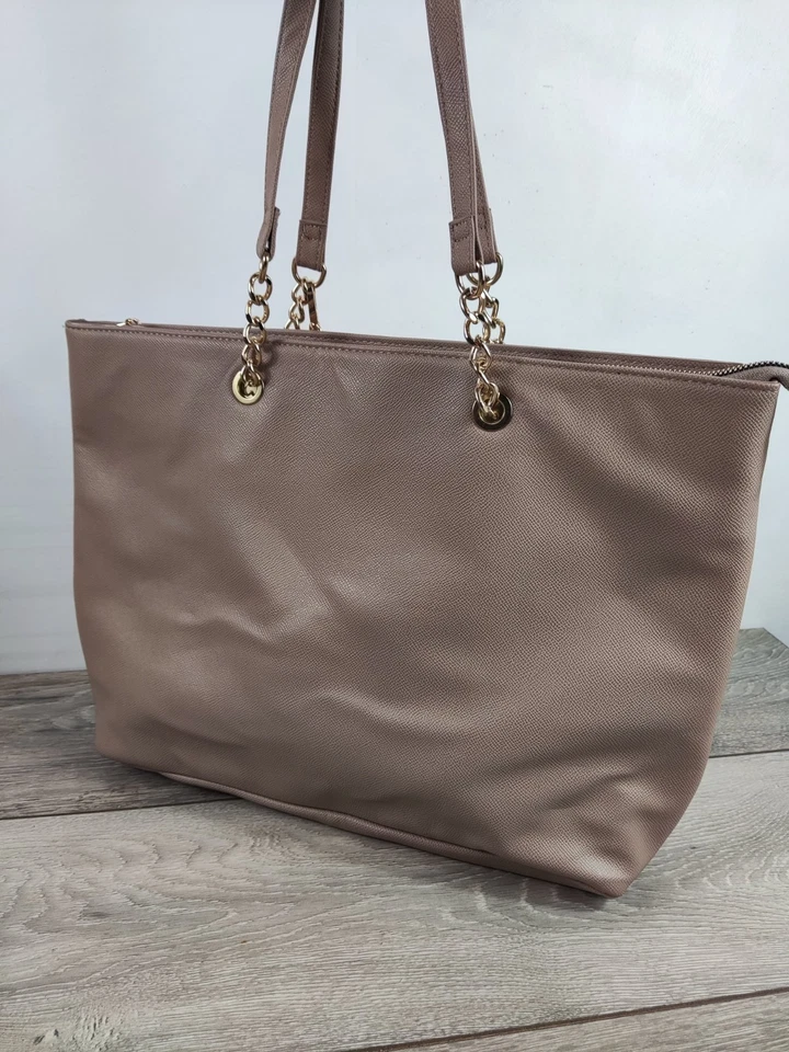 New Look Tote Shoulder Bag Beige Faux Leather Chain Detail Large Shopper W45.5cm - Image 3 of 3
