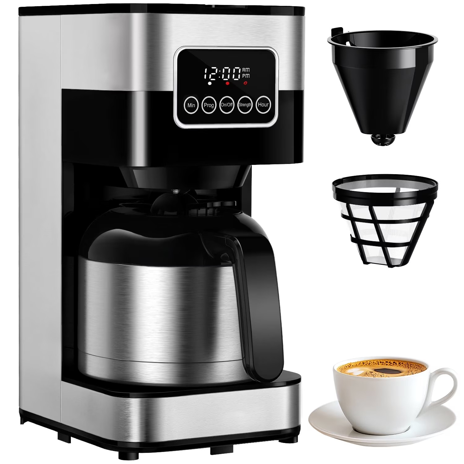 8-Cup Programmable Coffee Maker with Thermal Carafe, Touch Screen Timer, Auto Sh