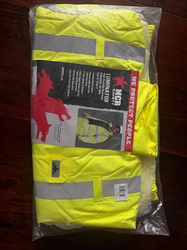 MCR SAFETY LUMINATOR Reflective Rain Bomber Jacket & Hide Away Hood SIZE X2 56" image 6