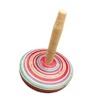 Handcrafted Wood Spinning Top Koma Japanese Red Green Purple Circles Vintage