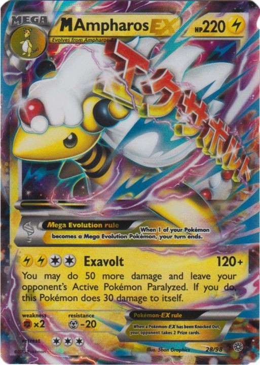 Mega-Ampharos-EX - 28/98 - Rare Holo EX NM, English Pokemon Ancient Origins