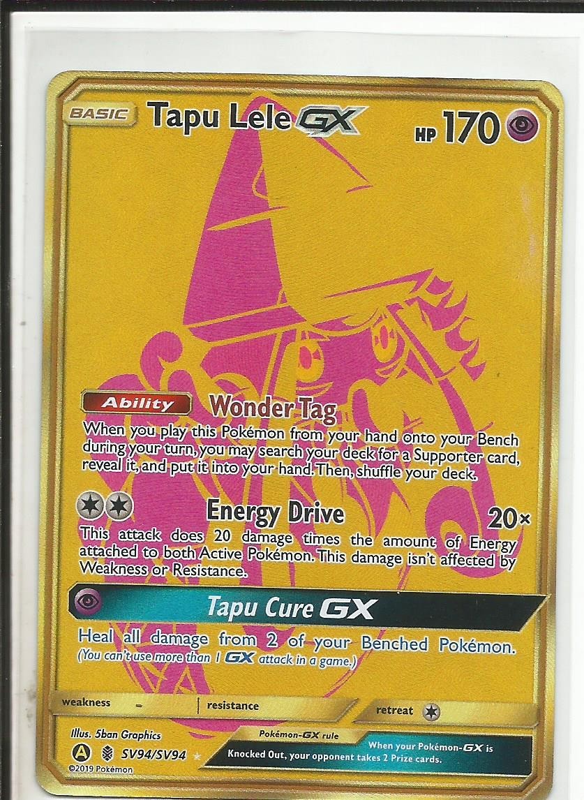 2019 Pokémon Tapu Lele GX SV94 Secret Rare Holo Card – Excellent Condition!