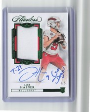 2023 Panini Flawless #RPAV-JAH Jake Haener Rookie Patch Autographs Emerald #/5