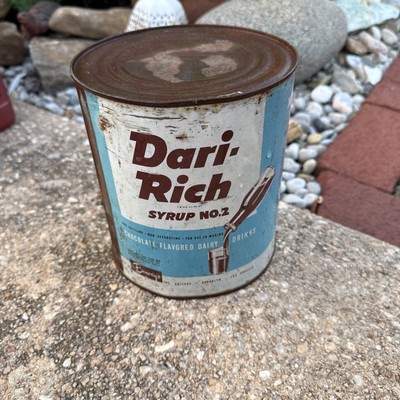 Vintage Tin Can Rare 1930s Dari-Rich Chocolate Drink Soda Syrup 6.25x7 