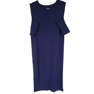 Michael Kors XL Navy Blue Ribbed Knit Cold Shoulder Midi Dress