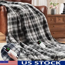 Gray Plaid Heated Blanket Electric Throw W/ Intelligent Temperature Control New