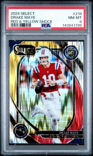 DRAKE MAYE ROOKIE PSA 8 2024 SELECT RED YELLOW SHOCK #218 NEW ENGLAND PATRIOTS