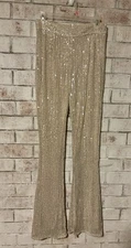 Nasty Gal Gold Sequin High Waisted Flare Pants Women Size 8 NYE Holiday Disco