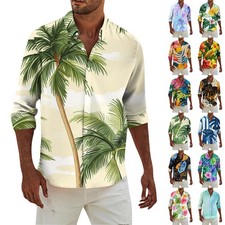 Men's Fashion Long Sleeve Printed Casual T Shirt Button Regular Fit Shirt Top