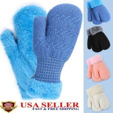 Boys Girls Warm Gloves Fleece Lined Kids Mittens Baby Toddler Lanyard Mittens