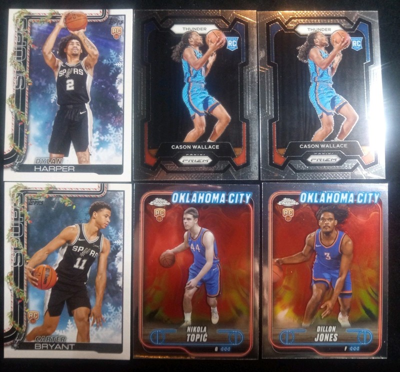 6 Card Rookie Lot OKC & SA NBA Dylan Harper, Casson Wallace Prizm Chrome Holiday