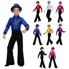 Kids Boys Outfit Recital Shirts And Pants Glittery Jazz Dance Show Costume Set