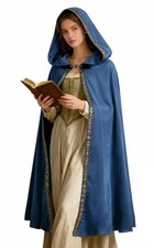 UQJE Wizard Cloak with Hood, Gold Trim Velvet Renaissance Cape