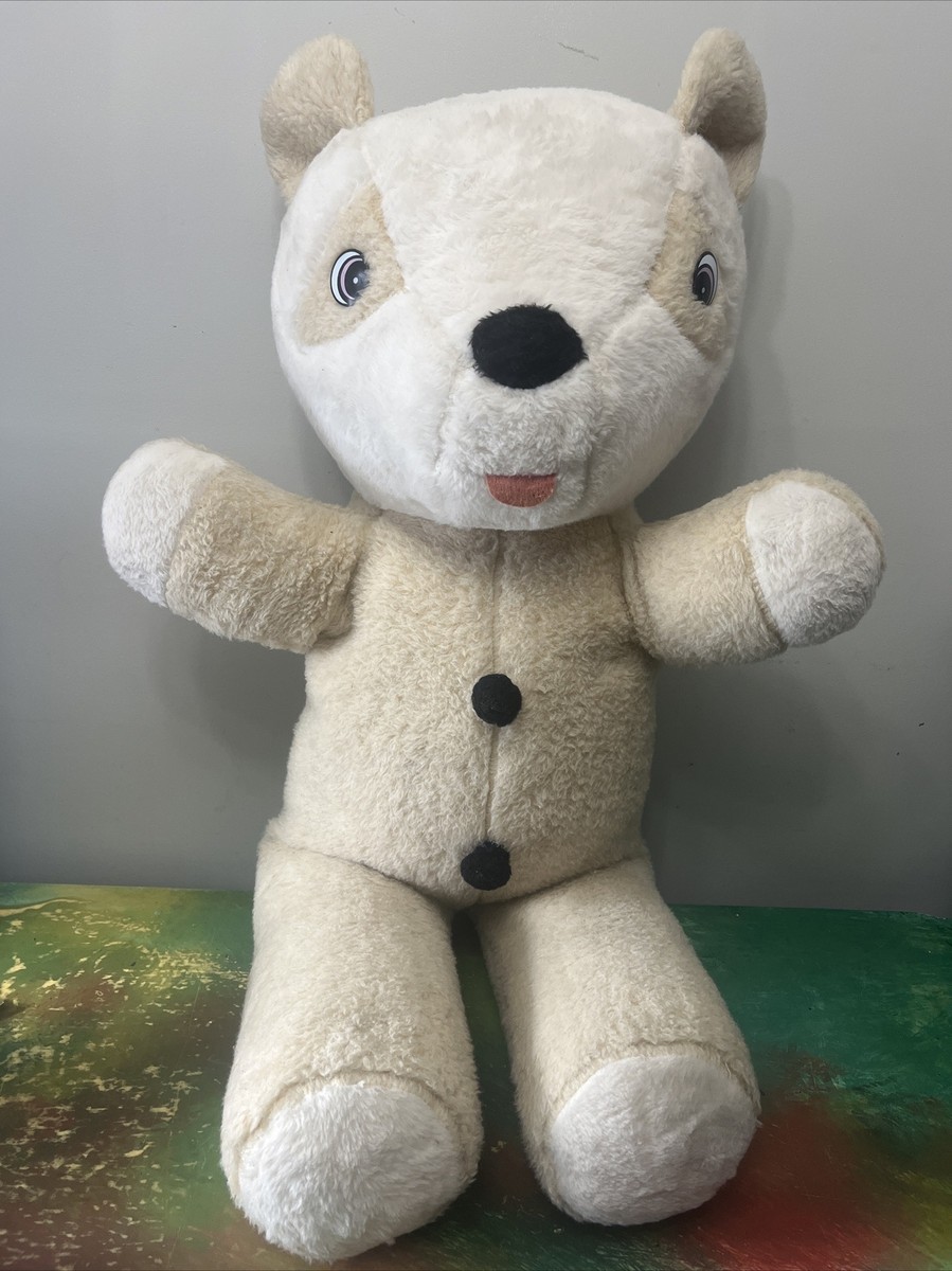 VTG 1960s LARGE CARNIVAL FAIR PRIZE PLUSH TEDDY BEAR- Tan & White