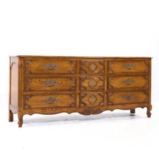 Baker French Louis XV Style Oak and Burlwood Bombe Chest Lowboy Dresser