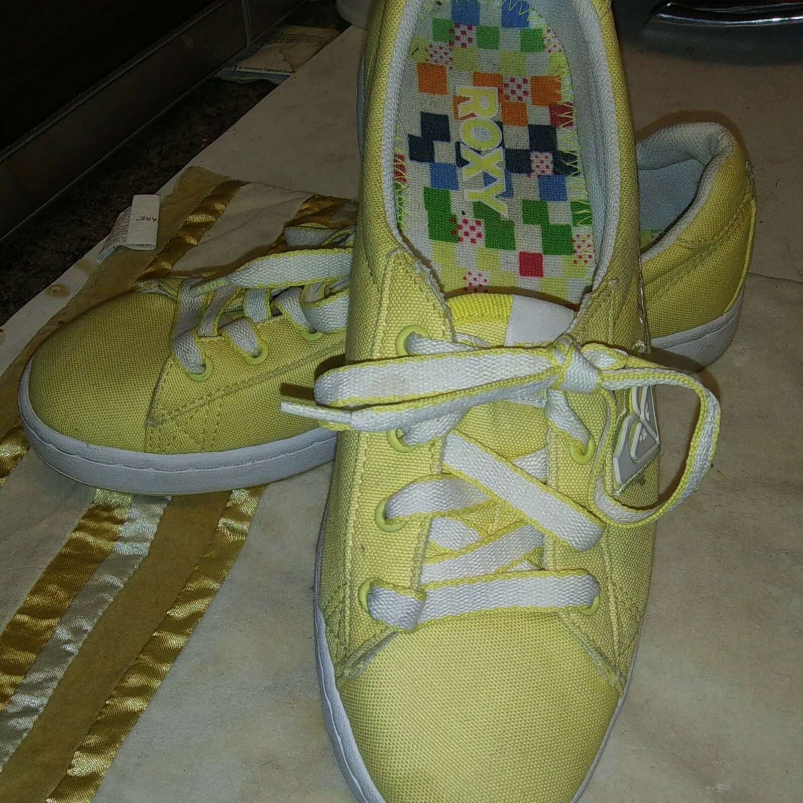 Roxy Women's Yellow w White Laces/Trim Canvas Tie Shoes Size 9M White