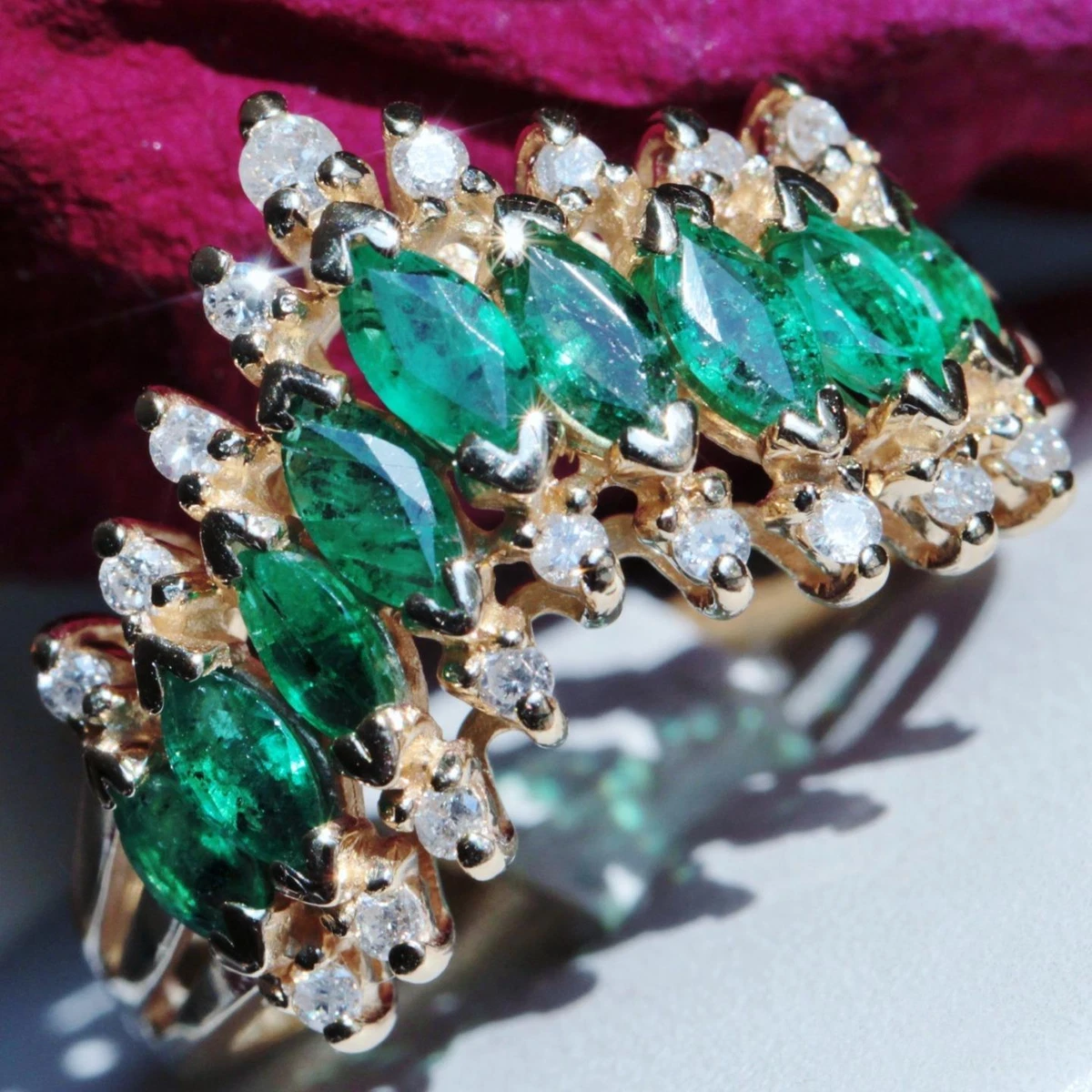 signed BH vintage Effy 14k yellow gold 1.12ct emerald diamond sz