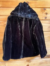 IMAN Faux Fur Coat Black Reversible Hooded Quilted Jacket Womens Sz M Mob Wife