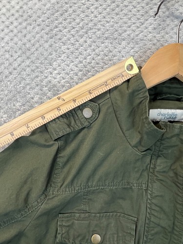 Charlotte Russe Army Green Chore Jacket Women M Denim Field Tab Sleeve Vaca Y2K - Picture 19 of 21