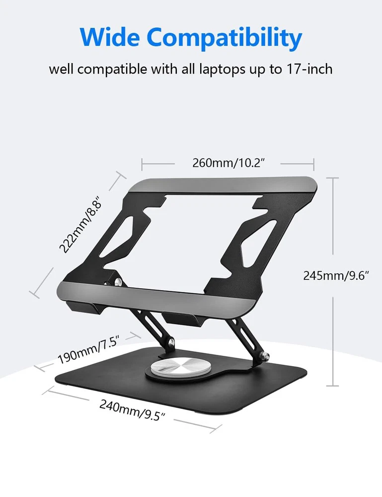 Laptop Stand for Desk, Adjustable Computer Stand with 360° Rotating Base, Lap...