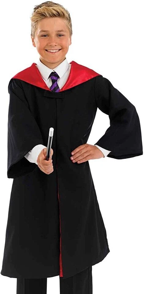 Disfraz de mago escolar para niños niñas bruja Harry túnica y varita Halloween Foto 2 de 4