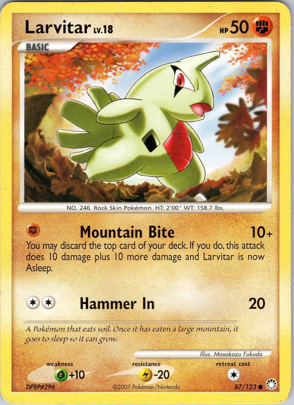 Pokemon Larvitar Lv.18 D&P Mysterious Treasures 87/123 Regular Common Card LP