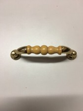 5 MANIGLIA MANIGLIETTA OTTONE LUCIDO E LEGNO ANTE CASSETTI CUCINA ARMADIO MM 96