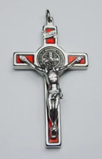 St. Benedict Crucifix Nickel Plate - Red 2 1/4"