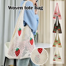 Women Casual Strawberry Cherry Crochet Shoulder Bag Tote Handbag Summer Beach