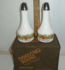 Oil Vinegar Cruets Set Corning Ware Spice of Life Gemco Milk White Glass 