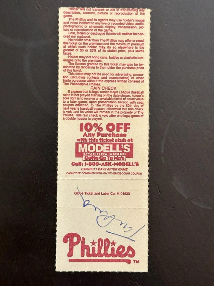 Tommy Lasorda - HOF -  Los Angeles Dodgers - Autographed Ticket Stub - 8/26/95 - Image 4 of 4