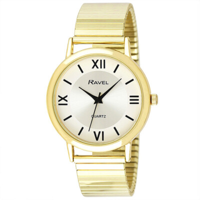 Ravel Gent's klassische runde expandierende Armbanduhr mit römischen Ziffern Gold