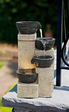 11" H Indoor/Outdoor Fountain W/LED Tiered Water Fountain Tabletop Garden Decor