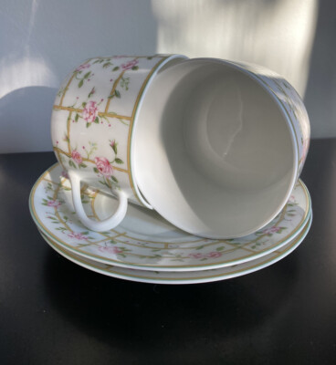 Bernardaud Rose D Ete Set Of 4 (2 Tea Cups And 2 Saucers) Fine China, France