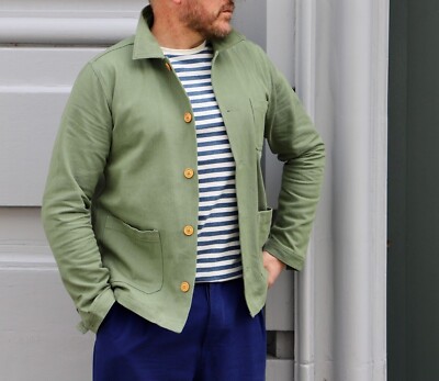 60s Style French Pistazia Green Cotton Twill Canvas Chore Jacket - Various Size