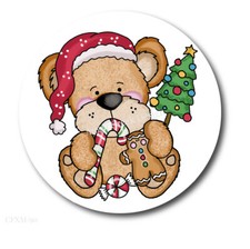 Whimsical Teddy Bear w/ Christmas Tree Scrapbook Stickers Holiday Envelope Seals