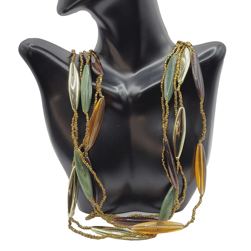 Multi Strand Color Lucite Acrylic Metallic Gold Seed Bead Vintage Necklace 31 in - Picture 8 of 19