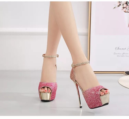 IL GIARDINO DEI PRINCIPI - Escarpins à Plateforme Talons Aiguilles Rose Daim Strass - Taille 37