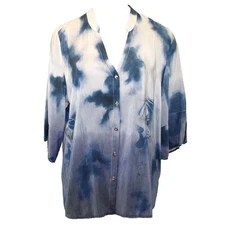 Citron Plus Clothing Art To Wear Silk Orientalist Dragon Button Down Blouse 3X
