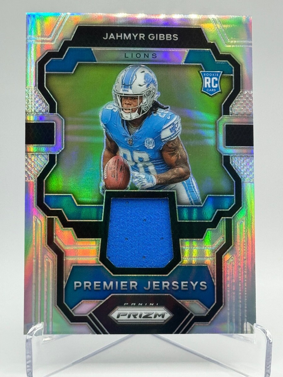 2023 Prizm Jahmyr Gibbs Silver Premier Jersey Patch Rookie Detroit