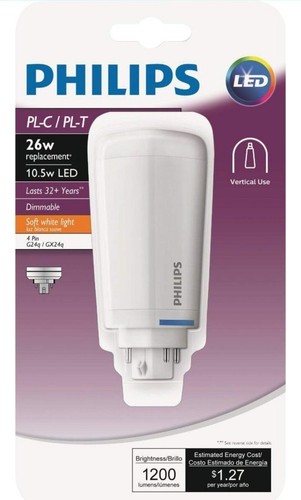 Philips 26W Equivalent Soft White PL-C/T 4-Pin Vertical Orientation LED Tube NEW