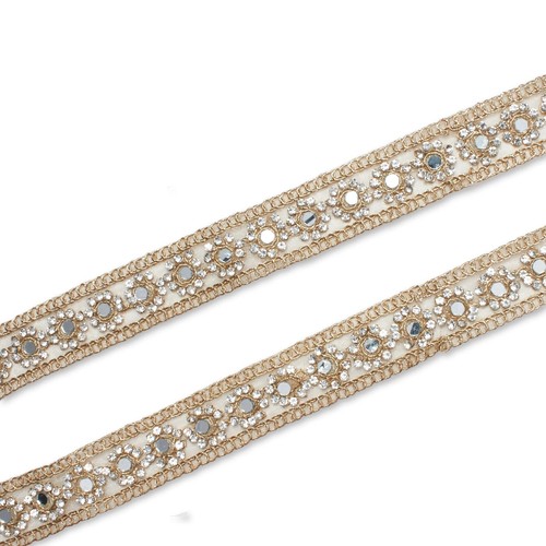 1 Inch Metallic Floral Mirror Rhinestone Corded Mesh Trim By The Yard - Picture 5 of 8