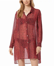 Michael Kors NWT Women's Animal-Print Sheer Cover-Up Shirt Small Sea Coral