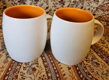 DOWAN Coffee Mug Cup Ceramic Barrell  Mugs Cups 17 Oz White Orange  Inside Set 2