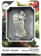 Regent Square Angel Christmas Ornament Silver Plated w/Swarovski Crystals NIB