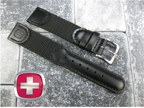 New Black Leather Strap Nylon Watch Band 20mm 19mm Wenger Swiss Army Black W - Picture 3 of 3